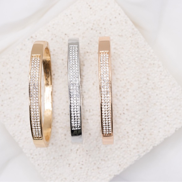 3 Row Diamond Crystal Bracelet, Bangle Bracelet, Crystal Cuff, 218 - Picture 8 of 10